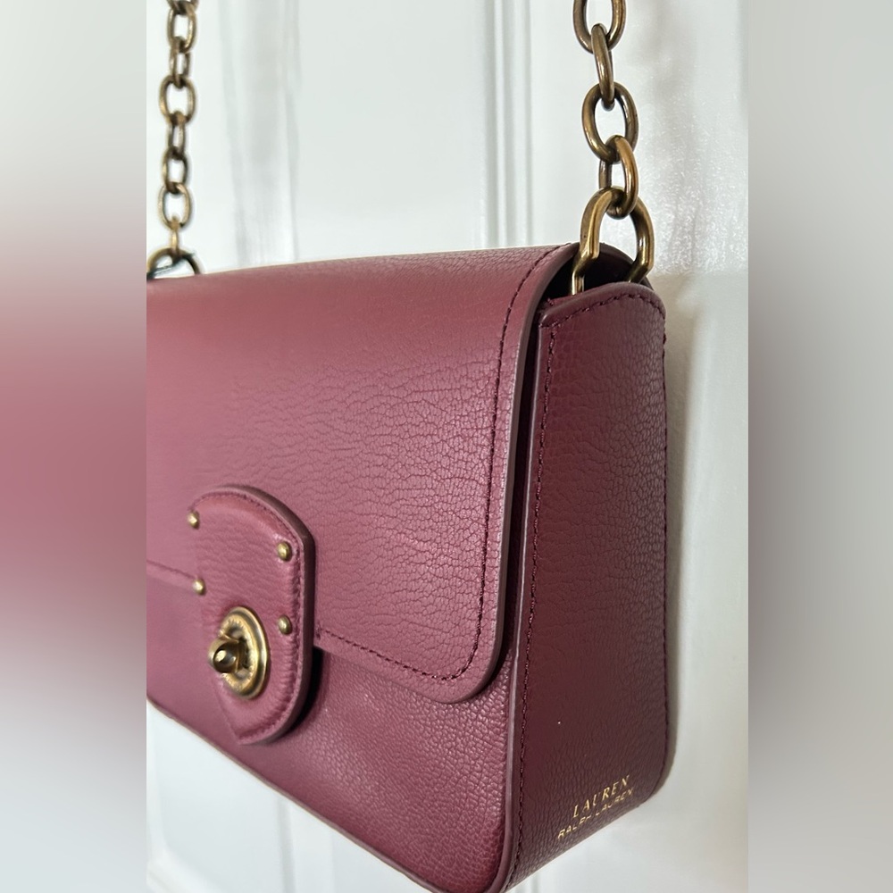Leather Bag Cross Body Ralph Lauren small bag Envelope Style Bag Red wine color - Picture 8 of 16
